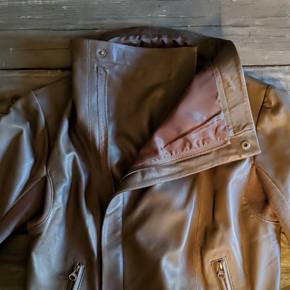 Anthropologie Elevenses Olive Green Leather Jacket - Picture 6 of 7